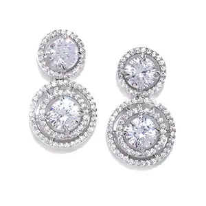 Priyaasi Contemporary Earrings for Women | Stylish Drop Earrings in Round Halo Design | Silver-Color| Modern Elegant Women Jewellery