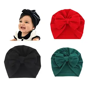 Aashiya Trades Set of 3 - Cotton Cloth Turban Knot Bow Cap for Girls & Boys Turban Bow Cap Head Cap Multicolour