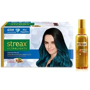 Streax Ultralights Hair Color Highlighting Kit for Women & Men 60ml Gem Collection - Blue Saffire And Walnut Serum 100 ml