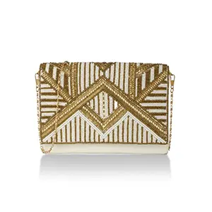 Priyaasi Chalky Gold Beaded Party Clutch