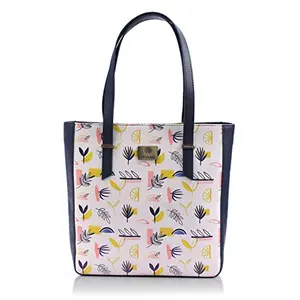 Priyaasi PU Leather Abstract Objects Printed Squared Tote Bag for Women's - Stylish Trendy Casual Handbag with Zipper Closure for Office College