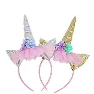 Aashiya Trades Set of 2 unicorn headbands with flower for fashion fabric headbands for and party decoration