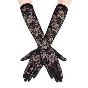 ANZAILALA Ladies Lace Gloves Full Finger Bridal Lace Gloves Fashion Net Gloves Long Floral Gloves for Women