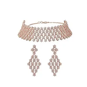 Priyaasi Jewellery Set for Women | Fancy & Bold Tiny Flower Link Pattern | Rose Gold-ColorChoker Set | Jewellery Set for Women - Wedding Engagement