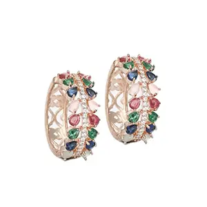 Priyaasi Elegant Fancy Hoop Earrings for Women | Stylish Leaf Design | Earrings | Rose Gold-Color| Multicolor Stone Earrings for Women & Girls