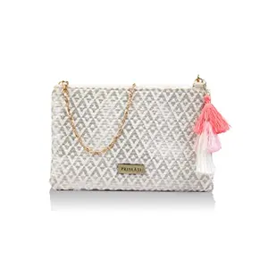 Priyaasi Classic Gold Ethnic Sling Bag for Women - Stylish Trendy Casual Crossbody Bag with Detachable Adjustable Strap Zipper Closure White