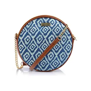 Priyaasi Blue Ikat Round Cross Body Bag Round Sling Bag for Women - Ladies Wallet Cell Phone Purse Pouch Mini Shoulder Bag with Strap Slip in Card Slots
