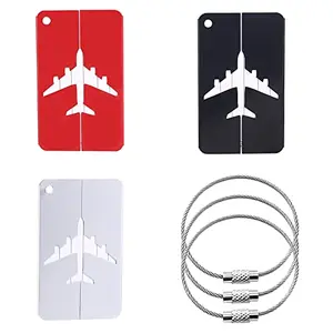 Anzailala Luggage Tags 3 PCS Travel Bag Tags with Name ID Aluminum Suitcase Tags Baggage Tags for Luggage for Flight(Black Silver Red)