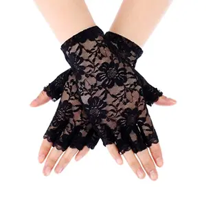 ANZAILALA Ladies Lace Gloves Half Finger Bridal Lace Gloves Short Floral Gloves for Women