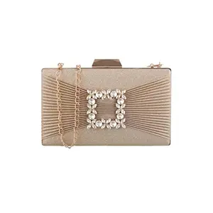 Priyaasi Golden Floral Studded Clutch for Women in Bow Style | Shimmery Ladies Wallet Hand Purse | Trendy Gifts for Women & Girls