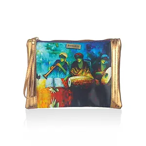 Priyaasi Folk Dhun Multicolour Zipper Pouch for Women's - Stylish Trendy Handy Casual Ladies Money Purse with Chain Closure