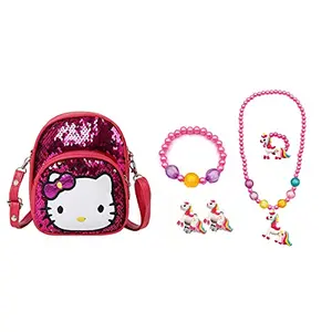 Aashiya Trades Girls Glitter Sequins Messenger Sling bag/ Backpack Crossbody Shoulder Bag for girls + Unicorn Necklace