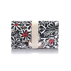 Priyaasi PU Leather Floral Motif Flap Wallet/Bi-fold Wallet for Women's - Stylish Trendy Casual Ladies Money Purse with Card Holder Magnetic Closure Black