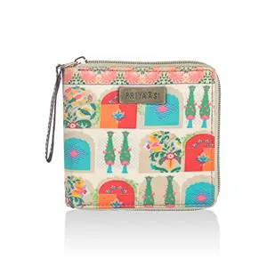 Priyaasi Vista FunFlower Mini Pocket Wallet for Women's - Stylish Trendy Casual Ladies Money Purse with Card Holder Chain Closure Multicolour