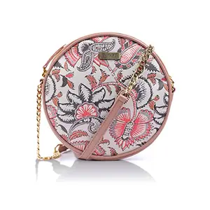Priyaasi Floral Motif Cross Body Bag Round Sling Bag for Women - Ladies Wallet Cell Phone Purse Pouch Mini Shoulder Bag with Strap Slip in Card Slots