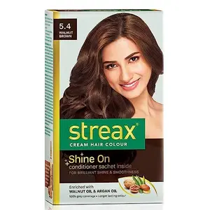 Streax Cream Hair Colour For Women & Men | Walnut Brown | Enriched With Walnut & Argan Oil | Instant Shine & Smoothness | Long Lasting Hair Colour | Soft & Silky Touch 120 ml