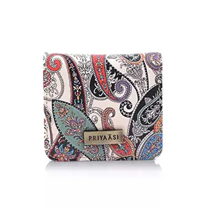 Priyaasi PU Leather Paisley Kalamkari Floral Printed Two Fold/Bi-fold Wallet for Women's - Stylish Trendy Casual Ladies Money Purse with Card Holder Magnetic Closure Multicolor