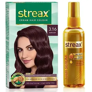 Streax Cream Hair Color for Unisex 120ml - 3.16 Burgundy And Walnut Serum 100 ml