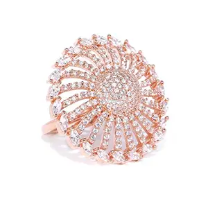 Priyaasi Elegant Ring for Women | Round Flower Design | Rose Gold Ring () | Adjustable Fit | Oversized Cocktail Ring for Girls for Wedding & Parties