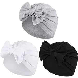 Aashiya Trades Set of 3 - Cotton Turban Knot Bow Cap for Girls & Boys Turban Bow Cap Head Cap Multicolour