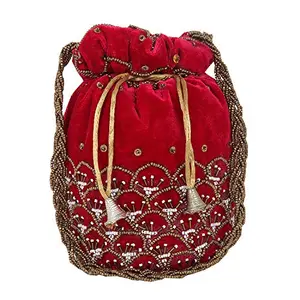 Aashiya Trades Women's Ethnic Potli Designer Rajasthani Style Royal Clutch Silk Batwa Bag Zari Work Bridal Potli (Multicolour)