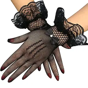 Anzailala Ladies Lace Gloves Elegant Short Gloves Courtesy Summer Gloves for Wedding Dinner Parties
