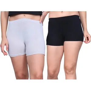 BAMBOOLOGY Womens Ultra Soft Mid Ris Bamboo Modal Boyshorts Black/Grey pack of 2|| Breathable Panties || Anti-Odor, Seamless, Anti Microbial Innerwear shorties underwear (Black/Grey)