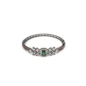 Priyaasi Green Stone /AD Bracelet for Women | Fashionable & Elegant | Geometric Block & Trialar Design | Gunmetal-Color| Bangle Style Girls Bracelet | Interlock Closure | Onesize - 2.6