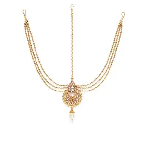 Priyaasi Artificial Stones Gold-ColorTraditional Passa/Matha Patti with White Pearl for Women & Girls