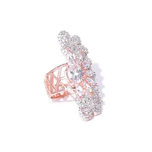 Priyaasi Sparkling Ring for Women | Half-Flower Design | Rose Gold-Color| Stylish Statement Cocktail Ring for Girlfriend & Wife | Size - 22