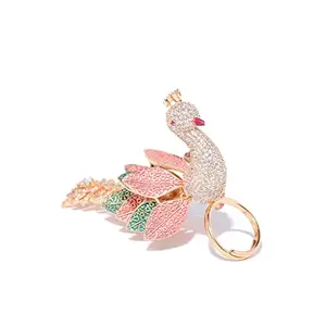 Priyaasi Gold-Colorand Artificial Stones Brass Peacock Design Multicolored Ring