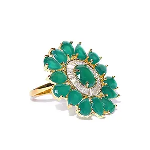 Priyaasi Golden ColorGreen Studded Finger Ring for Women and Girls (Free size)