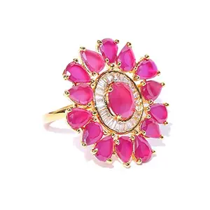 Priyaasi Golden ColorMagenta Studded Finger Ring for Women and Girls