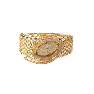 Priyaasi Studded Leaf Gold-ColorBracelet Watch