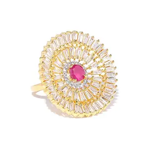 Priyaasi Stylish Magenta & Gold Round Shaped Gold-ColorRing for Women and Girls