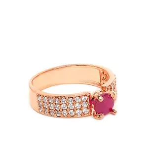 Priyaasi Ruby Ring for Women | Elegant Solitaire Design | Ruby-Studded | Rose Gold-Color| Brass Metal | Fancy Ring for Party day Wedding & Festiv| Size - 16