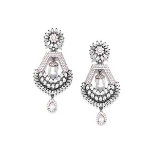 Priyaasi Dual-Toned Party Pearl Earrings for Women | Flower Drop Design | Silver & Rose Gold-Color| Earrings for Women | Stylish Gift for Girls