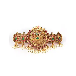 Priyaasi Multi-Color Kemp Stones Pearls Golden ColorPeacock Claw Clip Hair Accessories