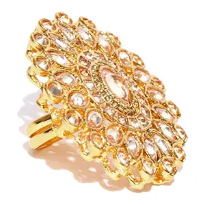 Priyaasi Golden ColorRing with Kundan Studded for Women Girls - Adjustable Round Design Finger Rings