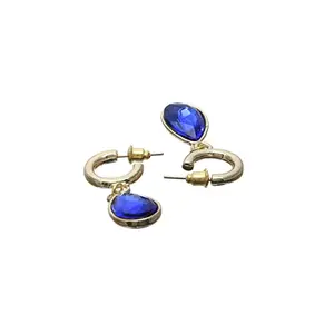 Priyaasi Brass Golden ColorBlue Stone Drop Earrings for Women and Girls - Tear Shaped Modern Earrings