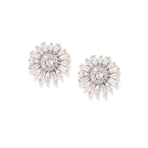Priyaasi Gold-Colorwith Cubic Zirconia Love Stud Earrings for Girls Women White And Gold