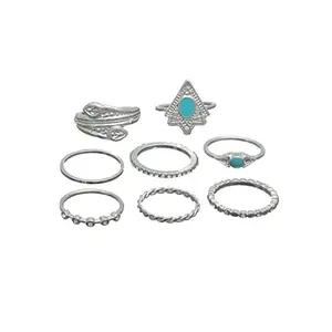 Priyaasi Stylish Boho Silver ColorRing for Women and Girls - Elegant Simple Rings (Size: 22 Set of 8)