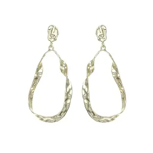 Priyaasi Brass Golden ColorHammered Drop Earrings for Women and Girls - Tear Shaped Modern Earrings