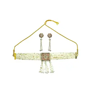 Priyaasi k Studded Floral Block Golden ColorChoker Jewellery Set