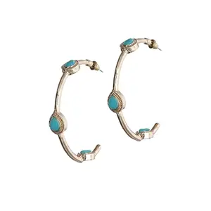 Priyaasi Blue Stone Studded Rose Gold Half Hoops Earrings for Womens Girls - Trendy Modern Earrings Gold