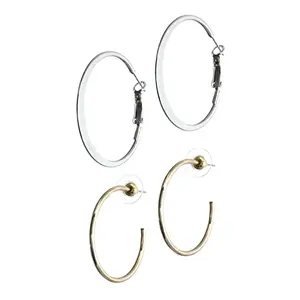 Priyaasi Classic Rose Gold And Silver ColorHoops Earrings for Womens Girls - Fashionable Modern Earrings Set of 2