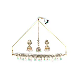 Priyaasi Multicolor Floral Kundan Golden ColorChoker Jewellery Set