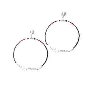 Priyaasi Red Black Stones Studded Silver ColorOxidized Anklets