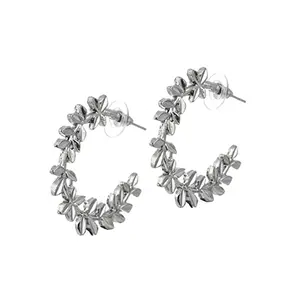 Priyaasi Cute Leafy Silver ColorHalf Hoops Earrings for Womens Girls - Leaf Shaped Trendy Modern Earrings Silver
