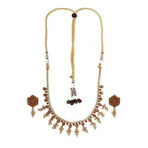 Priyaasi Traditional Antique Golden ColorKemp Stone Short Necklace Set for Women with Drop Earrings - South Indian Jewellery for Girls (Ruby and Green)